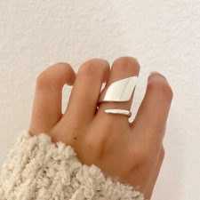 925 Sterling Silver Adjustable Chunky Wrap Ring Geometric Wide Band Minimalist