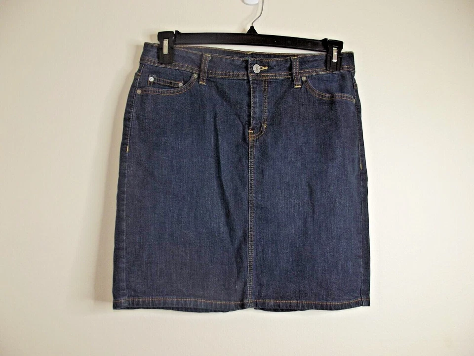 US Polo Assn Womens Denim JEAN SKIRT - Size 8 - Kick Pleat Flat Front - Image 2 of 4