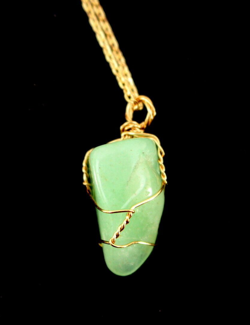 BRANDY MELVILLE Polished GREEN STONE Wire Wrapped NECKLACE 48cm Gold