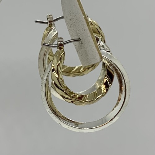 VTG GOLD & SILVER TONED DOUBLE HOOP DROP LEVERBACK EARRINGS - Picture 5 of 8