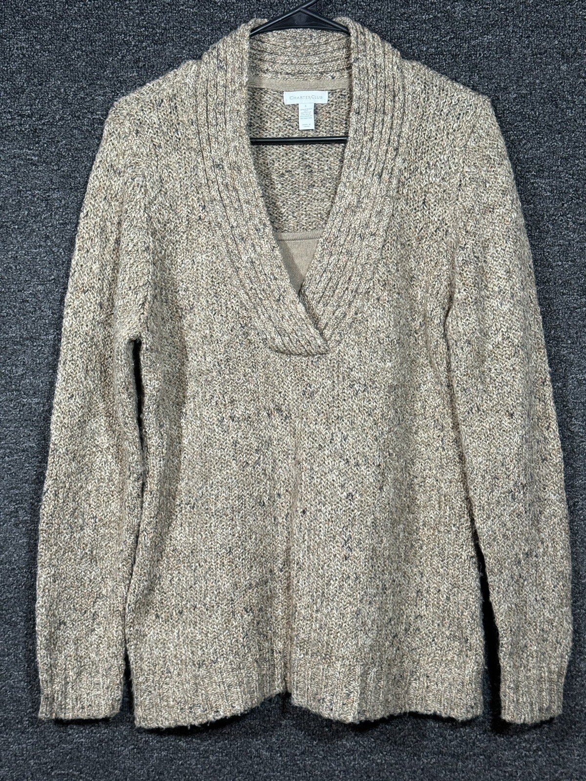 Charter Club Women’s Sweater V-Neck Long Sleeve Size L Light Brown