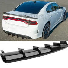 Glossy Rear Bumper Diffuser Lip 6 Fins Spoiler Splitter For Dodge Charger SRT RT
