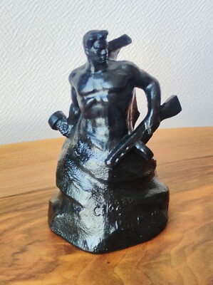 Metal vintage statuette  Warrior with automatic rifle and grenade 