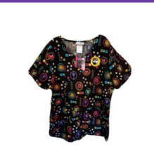 ScrubStar V-Neck Black Scrub Top w/Animal Print-Vet-Medical-Size XS-NEW w/Tags