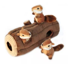 Zippy-Paws Burrow (3) Plush Squeaky Squirrels  In a Tree Trunk Puppy/Dog Toy NWT