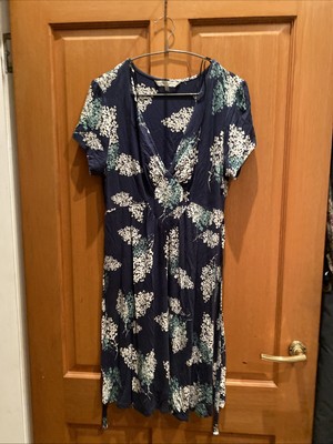 WOMENS ROCHA JOHN ROCHA SIZE UK 12 BLUE BEIGE FLORAL SHORT SLEEVE DRESS Bx15b