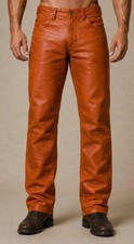 Men's Cognac Orange Leather Pants Large Genuine Cowhide Leather Trousers