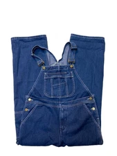 Vintage Hisea Bib Overalls Mens 34 X 30 Dark Blue Denim Loose Fit Workwear