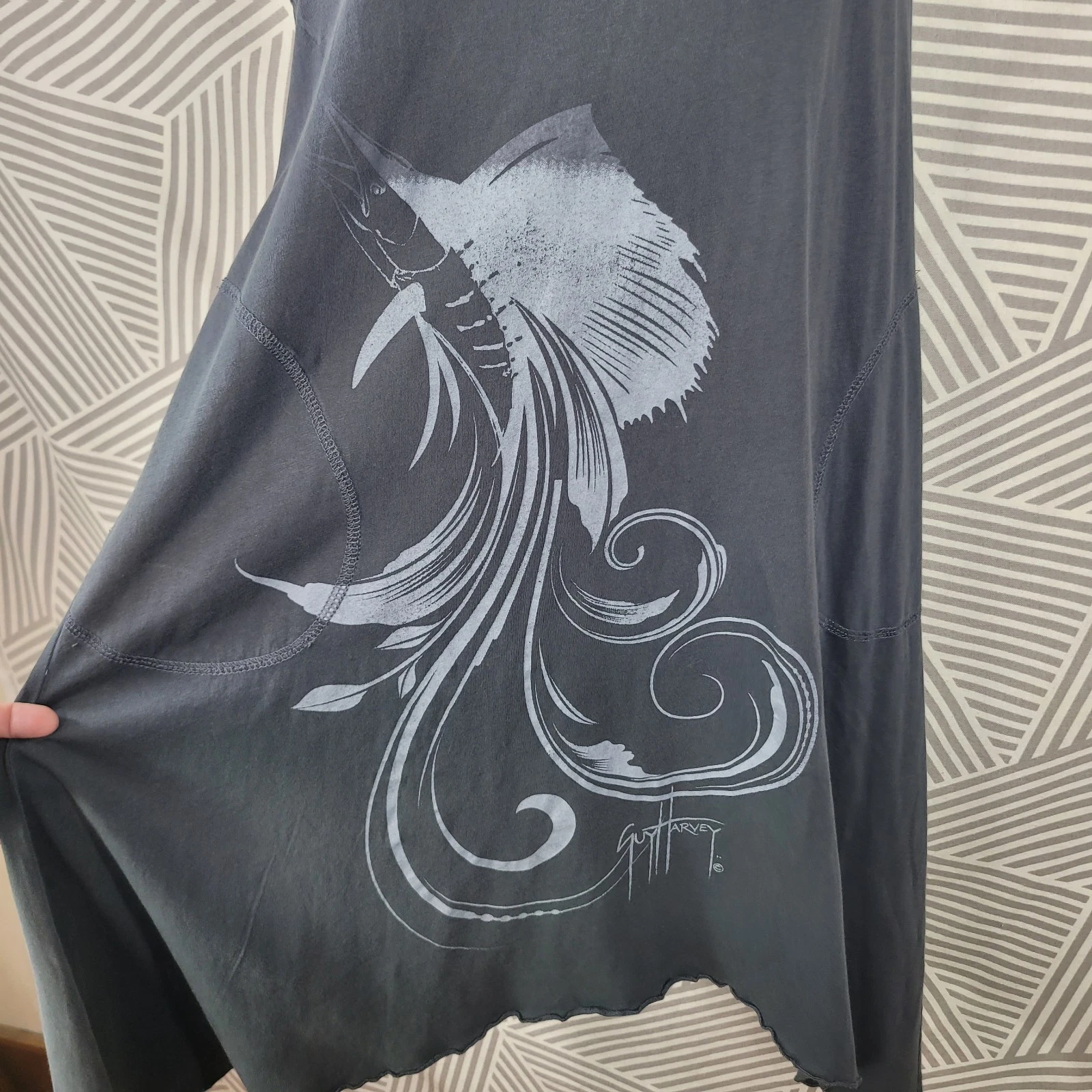 PALM ANGELS Abito elasticizzato Guy Harvey Tank grande copricostume da spiaggia grigio pesce spada assimetrico