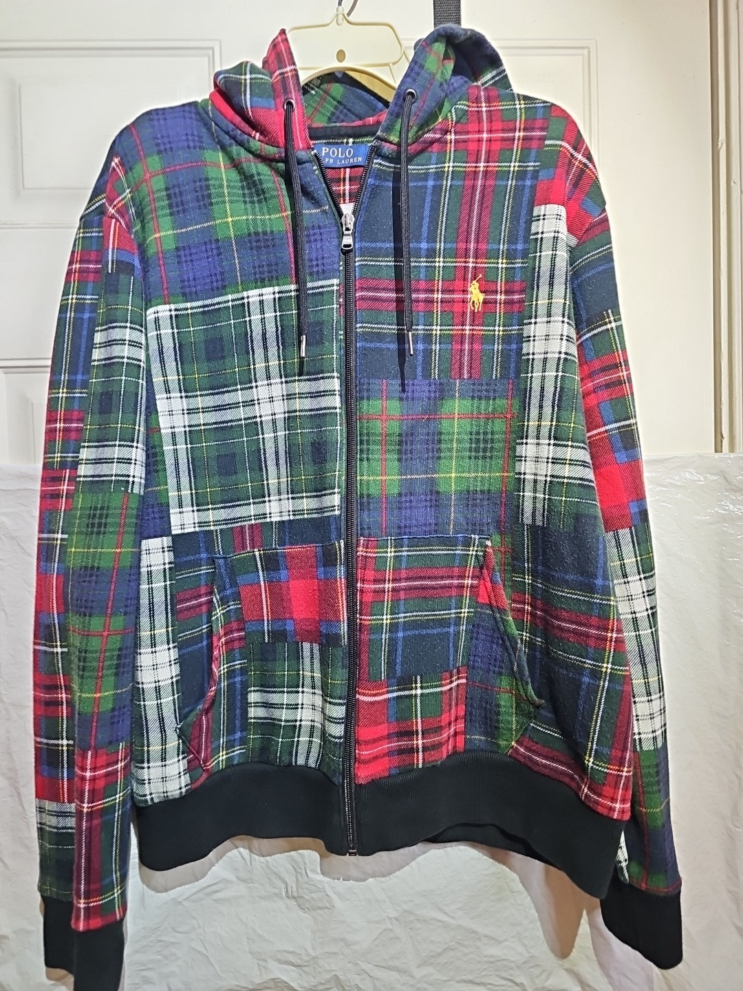Ralph Lauren Patchwork Plaid Full Zip Hoodie Mens… - image 1