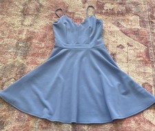 B. Darlin Light Blue Fit & Flare Dress Scalloped Neckline Strappy Sleeveless 5/6