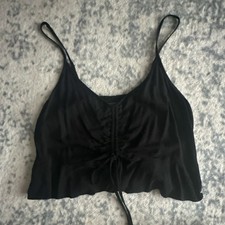 Wild Fable Women's Black Drawstring V-Neck Spaghetti Strap Cropped Tank Top M