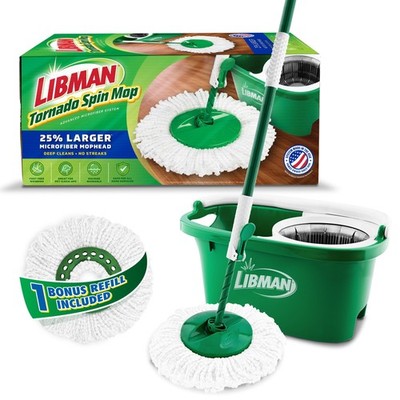 Libman Tornado Spin Mop System and 1 Refill, Mop and Bucket with Wringer Set ...