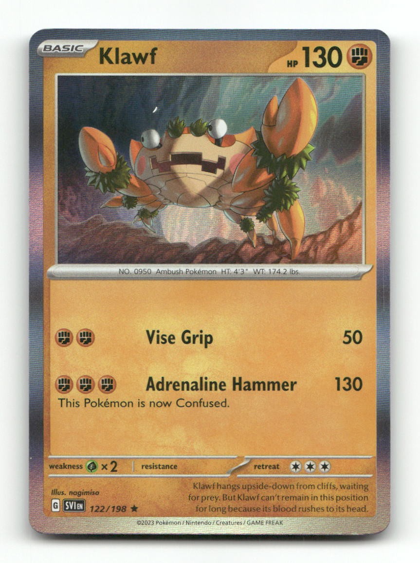 Klawf 122/198 Rare Scarlet & Violet Pokemon Holo Near Mint