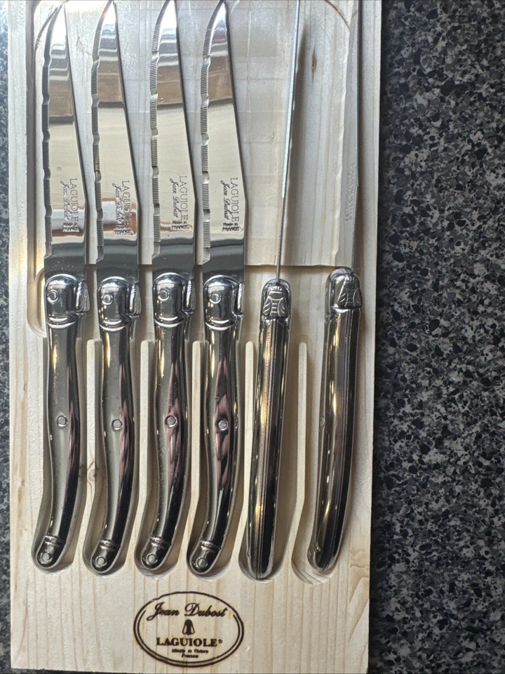 Juego de cuchillos para carne Jean Dubost Laguiole de 6 piezas con bandeja de madera original - NUEVO Foto 3 de 4