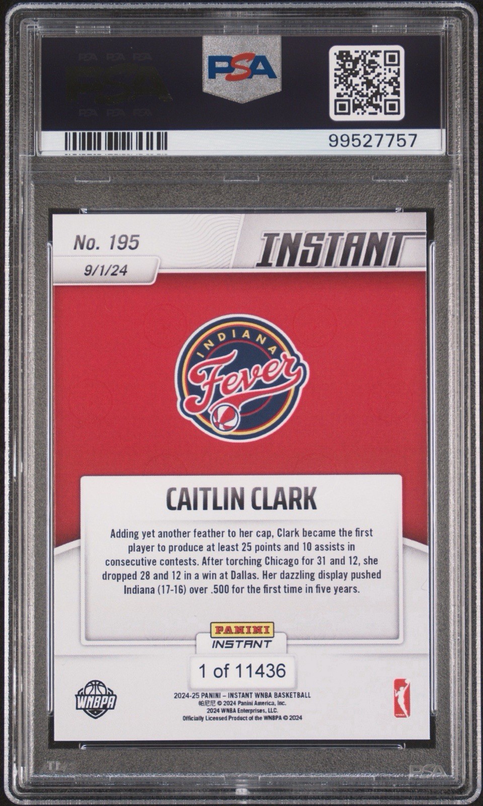 2024 PANINI INSTANT WNBA #195 CAITLIN CLARK ROOKIE RC ROOKIE RC PSA 10 view 2