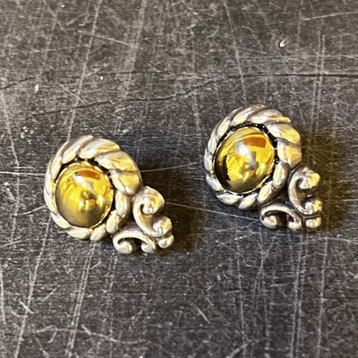 Brighton Silver & Gold Tone Scroll Leaf Post Earrings