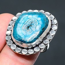 Blue Solar Quartz 925 Sterling Silver Gemstone Handmade Jewelry Ring 8" NS 25497