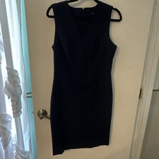 White House Black Market Dress Fitted Navy Blue Dress V neck Sleeveless Career 6