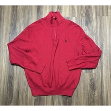 Polo Ralph Lauren Quarter 1/4 Zip Waffle Knit Cotton Red Sweater Men's Sz L