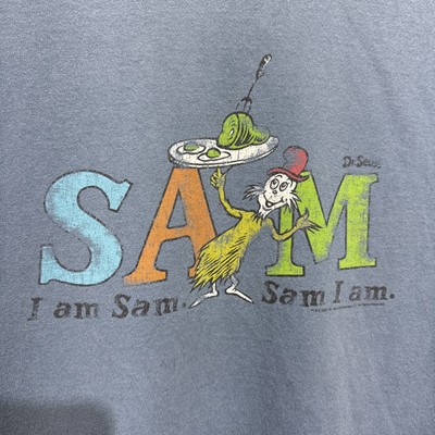 Vintage Dr. Seuss Sam I Am Green Eggs & Ham T Shirt Sz Medium Y2K 2001 Blue