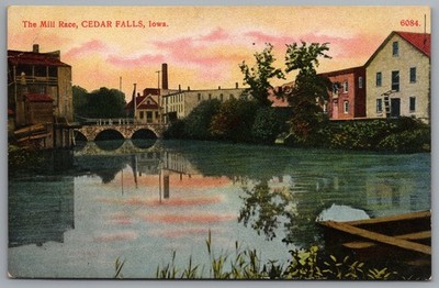 Cedar Falls IA The Mill Race River Bridge Industrial View Bosselman c1910 DB PC