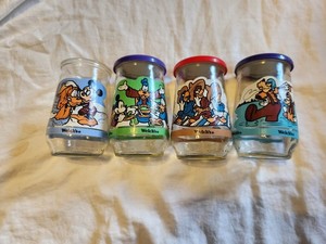 Mickey Mouse Disney  Welch's Glass Vintage Jelly Jars set of 4 1990's