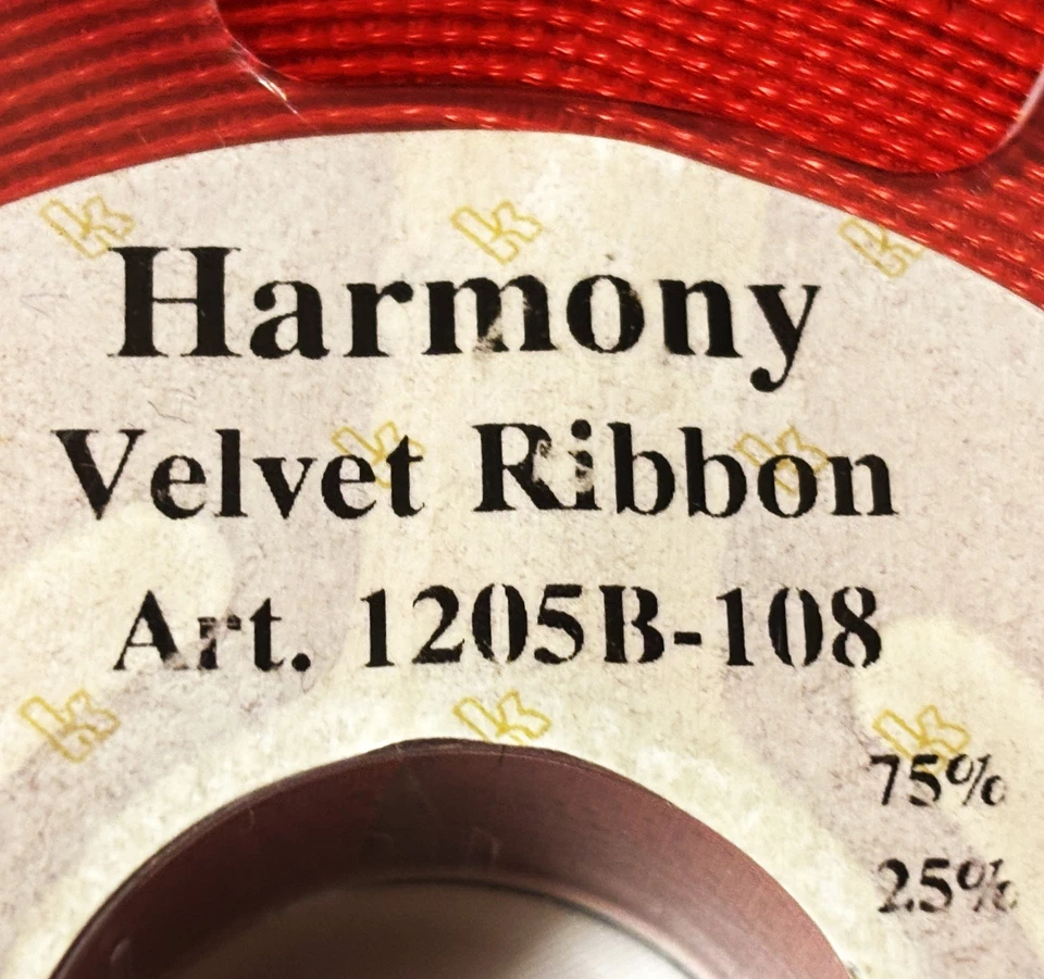 Harmony Velvet Ribbon Polyamid Polyester  5/8" Red  Black Stripes 8 yds - Image 3 of 4