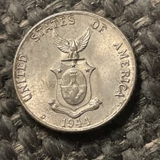 1944 D PHILIPPINES SILVER 10 CENTAVOS Coin.