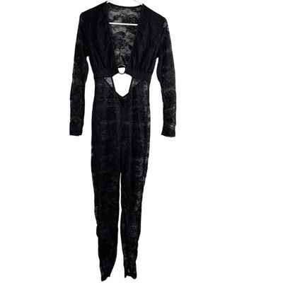 Unbranded Black Sheer Floral Lace Cut-Out Jumpsuit Sz Small