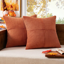 Rust Corduroy Pillow Covers Pack of 2 Boho Decorative Spliced Throw Pillow Cover