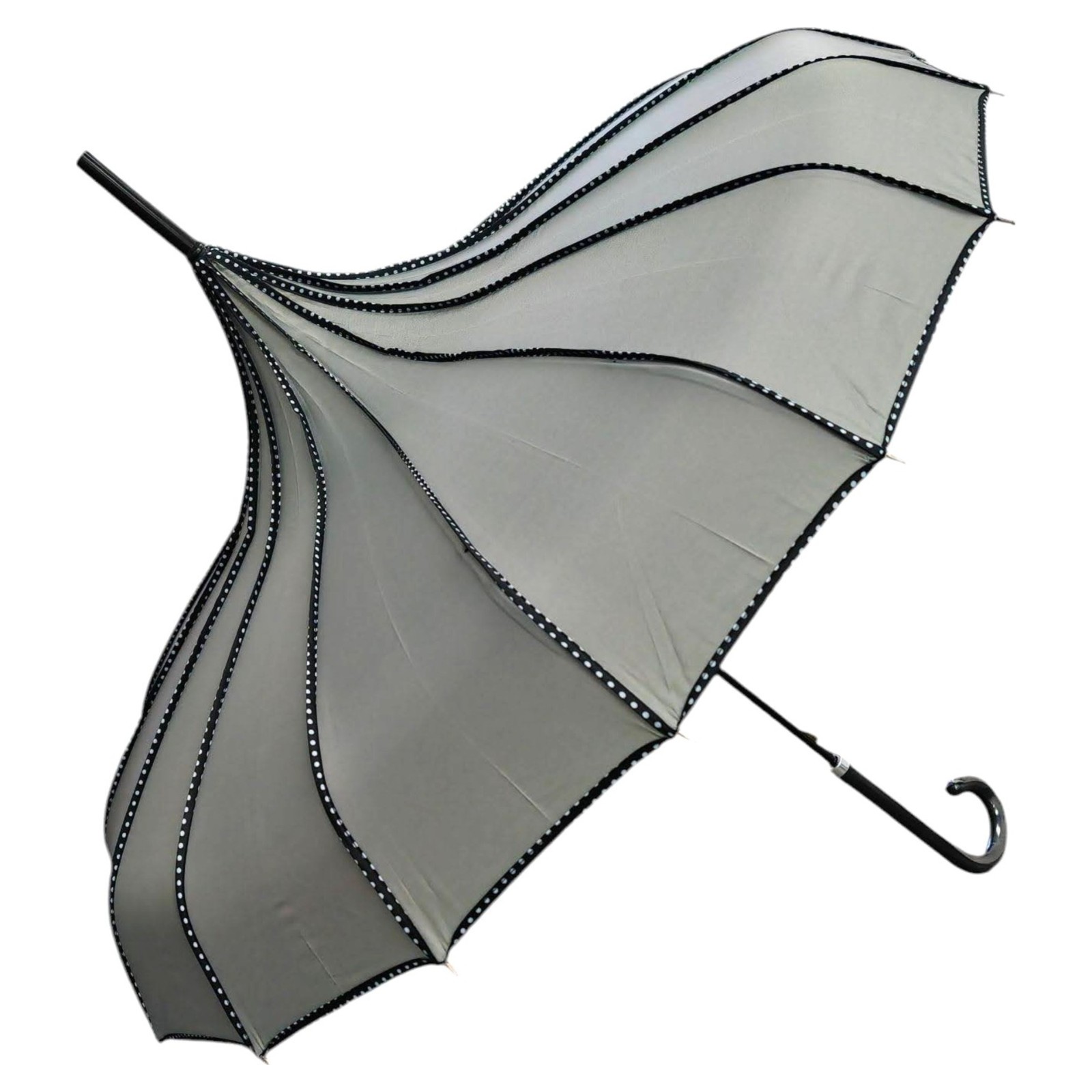 Grey Pagoda Umbrella Black Trim | Womens Wedding Bridal Windproof Rain Umbrella
