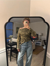NWT Zara Zebra Printed Off the Shoulder Long Sleeve Top