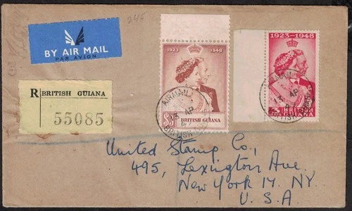 BRITISH GUIANA, KGVI, 1948, ROYAL SILVER WEDDING USED ON COVER (NOT FIRST DAY).