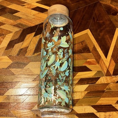waterdrop Glass Water Bottle Bamboo Screw-On Lid Floral, 20 fl oz Reusable