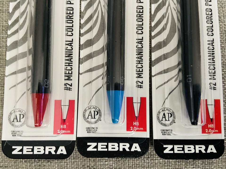 3 Zebra Zensations 2 Mechanical Colored Pencil 2.0mm Tip Red Blue
