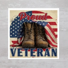 Proud Veteran Military Boots US Flag Fabric Panel Craft Sewing Quilt Block A751
