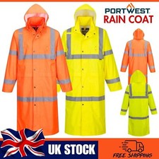 Portwest Hi Vis Rain Coat Waterproof High Visibility Long Coat Yellow Orange UK