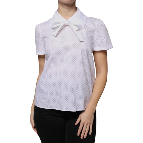 RED VALENTINO Top White Cotton Short Sleeves Collared Blouse IT44/US10/L 390usd