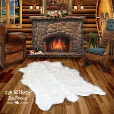 White Deer Skin Shape, Faux Fur Hide, Area Rug, Plush Shag, 3'x5' FUR ACCENTS