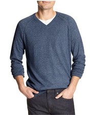 Mens Banana Republic V-Neck Sweater Pullover Knit Large Dark Blue Heather Cotton