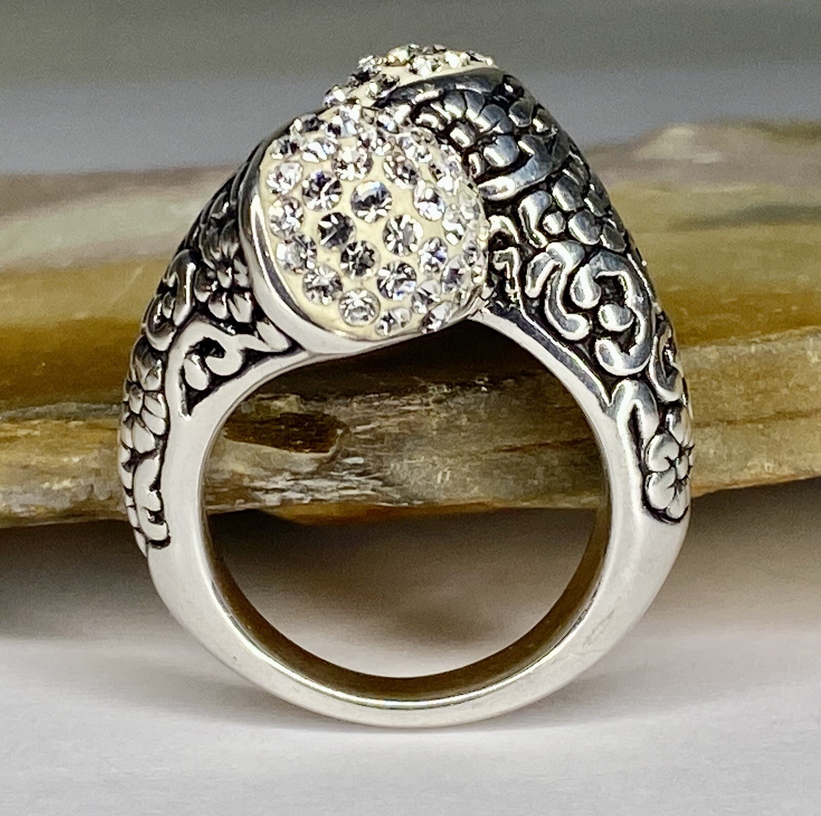 Sterling Silver Floral Scroll Bypass Ring Sparkin… - image 5
