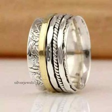 Solid 925 Sterling Silver Meditation Statement Spinner Gift Ring All Size R290
