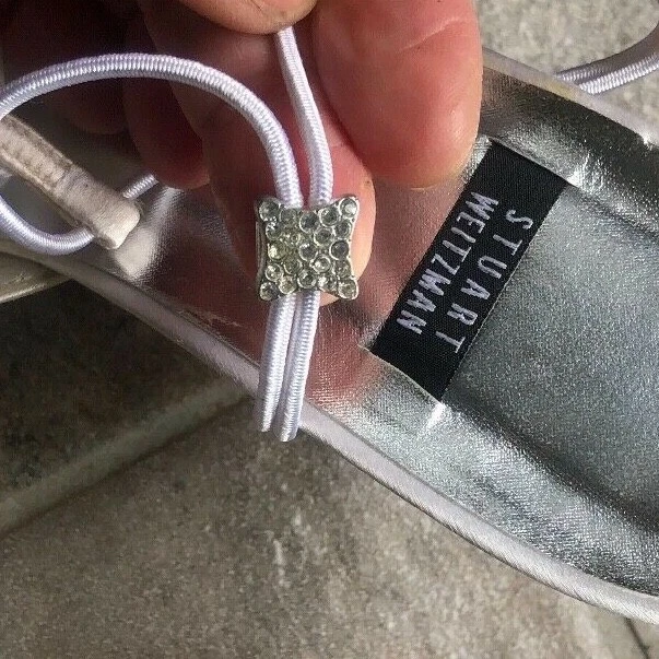 Stuart Weitzman White Satin T-Strap Wedding Shoe Size 7B - Image 2 of 4