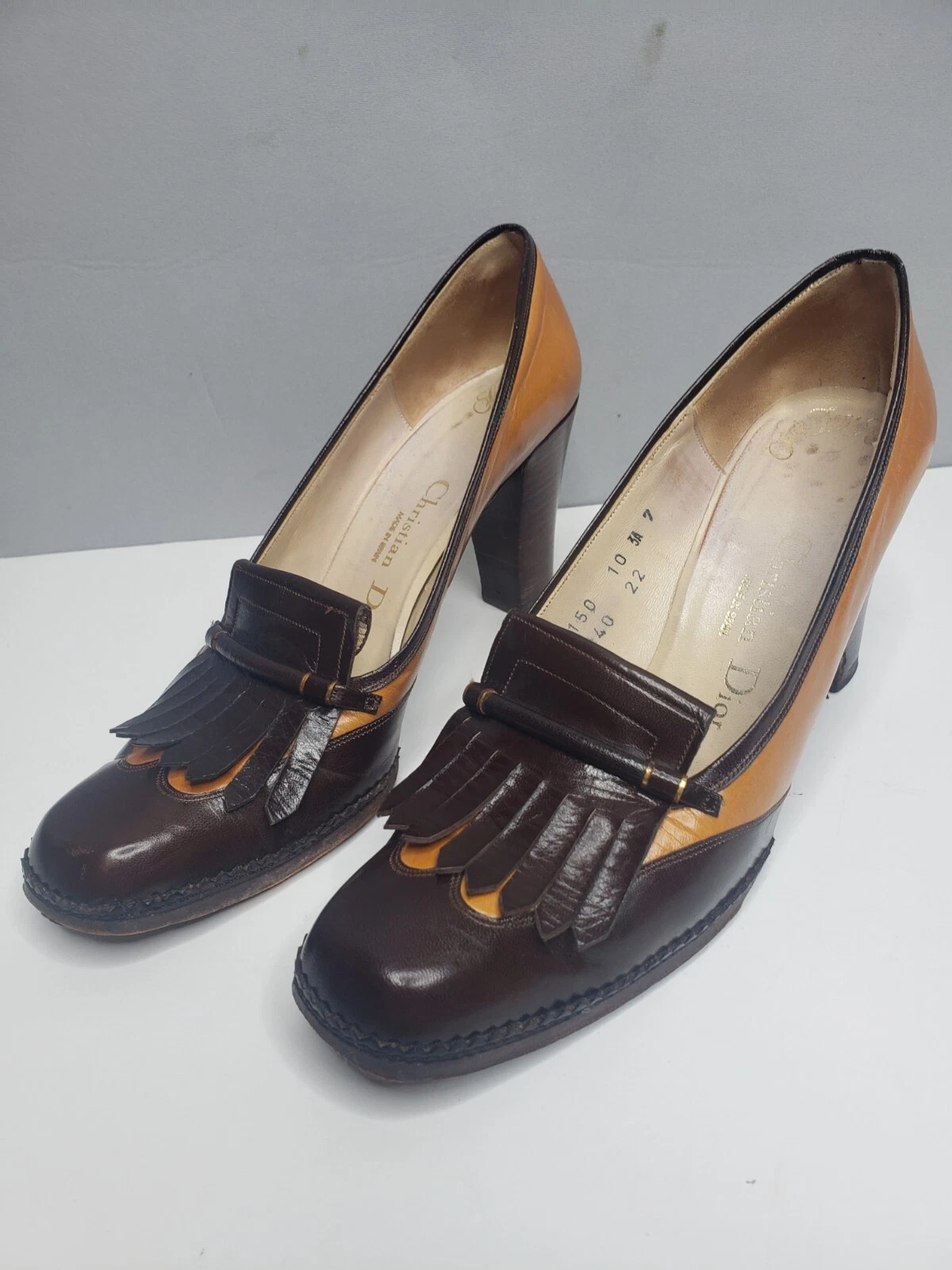 Talons ailes vintage années 70 Christian DIOR deux tons Mary Jane KILTIE taille 7 made Spain