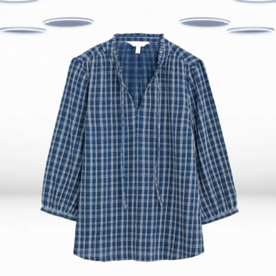 Ex Seasalt Women's Organic Cotton Checkered Blouse  in Blue Mix