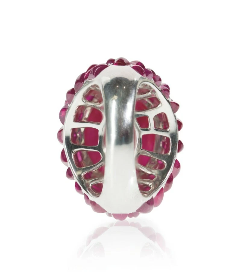 21.62CT Bezel Set Fancy Cubochon Shape Ruby Stylish 935 Argentium Silver Ring - Image 3 of 4