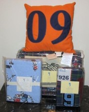 NEW Pottery Barn Kids AUSTIN Twin Quilt/Sham/Sheet 6pc Set FOOTBALL Blue ORGANIC
