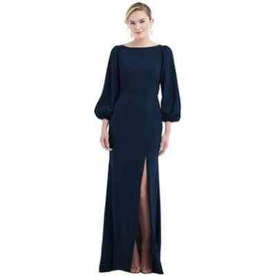 Dessy Collection Bishop Sleeve Open-Back Trumpet Gown Scarf Tie Blue Size 4  | eBay