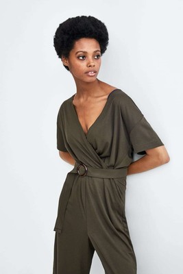 NWT Zara Khaki Green Wrap Jumpsuit with 